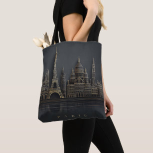 Elegant Golden Paris City Skyline Illustration Tote Bag