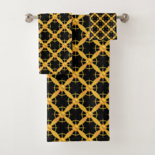 Elegant Golden Pattern on Black Bath Towel Set