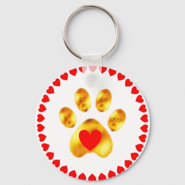Elegant golden paw with hearts key ring (Front)