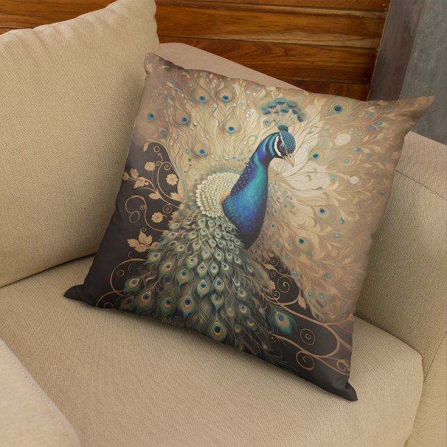 Elegant Golden Peacock Bird Cushion (Creator Uploaded)