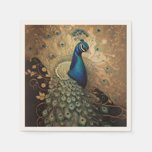 Elegant Golden Peacock Bird Napkin