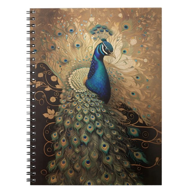 Elegant Golden Peacock Bird Notebook (Front)
