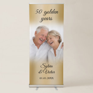 Elegant Golden Photo 50th Anniversary Welcome Sign