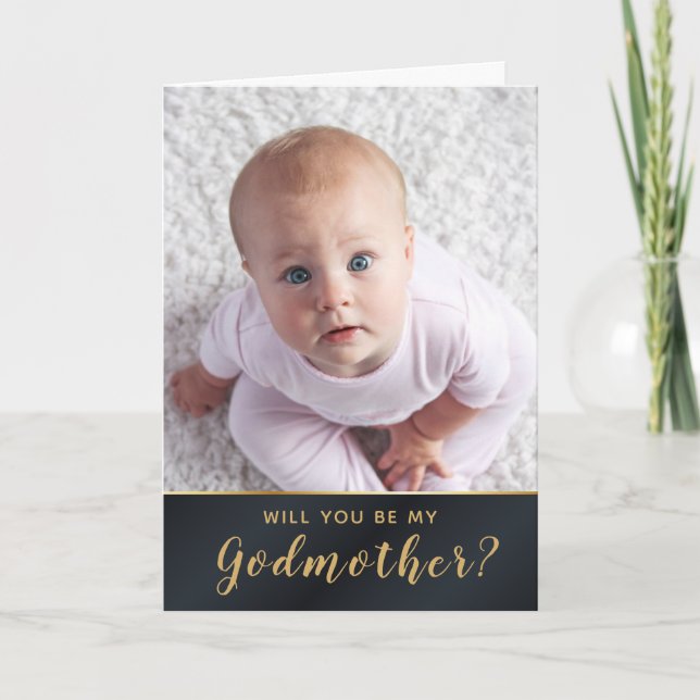 Elegant Golden Photo Godmother Request Card (Front)