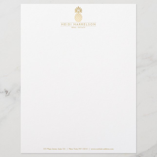 Elegant Golden Pineapple Logo Custom Letterhead (Front)