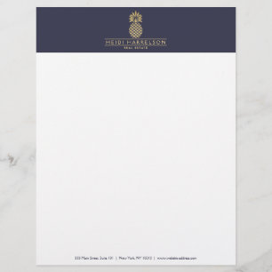Elegant Golden Pineapple Logo on Dusky Blue Customised Letterhead