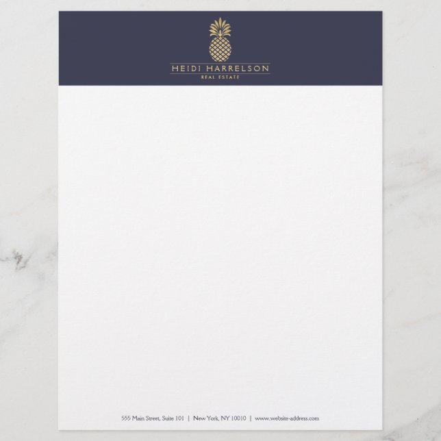 Elegant Golden Pineapple Logo on Dusky Blue Customised Letterhead (Front)