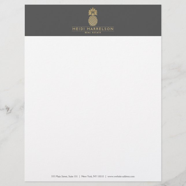 Elegant Golden Pineapple Logo on Grey Letterhead (Front)