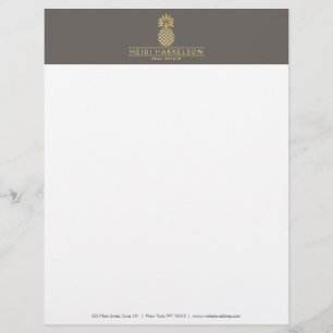Elegant Golden Pineapple Logo on Taupe Letterhead