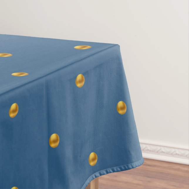 Elegant Golden Polka Dots on Award Blue Tablecloth (In Situ)