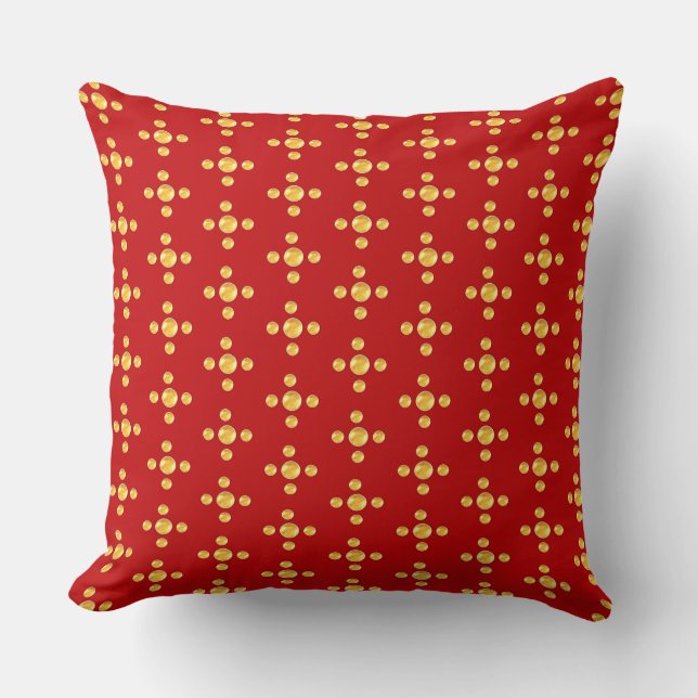 Elegant golden polka dots on red cushion (Front)