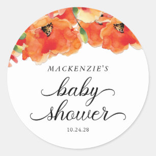 Elegant Golden Poppy Baby Shower Classic Round Sticker