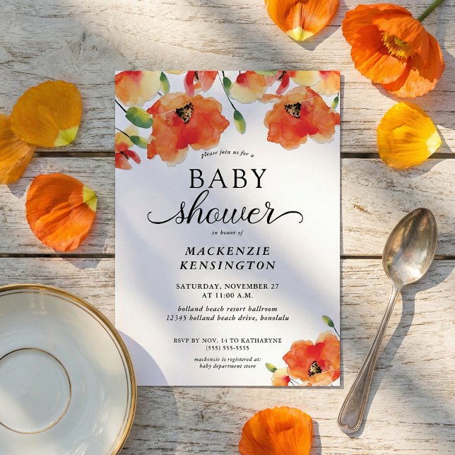 Elegant Golden Poppy Baby Shower Invitation (Creator Uploaded)