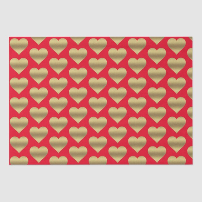 Elegant Golden Red Colourful Hearts Valentines Day Tissue Paper (Front)