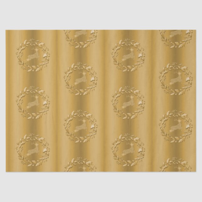 Elegant Golden Reindeer and Wreaths Christmas Tissue Paper (Front)