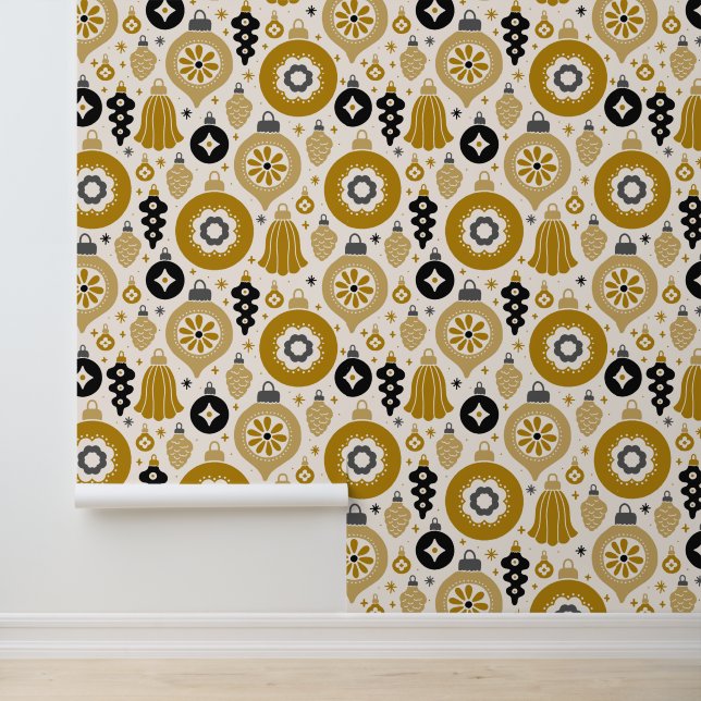 Elegant Golden Retro Christmas Holiday Decorations Wallpaper (Application)