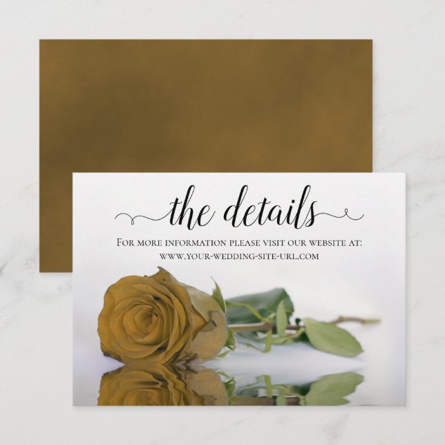 Elegant Golden Rose Chic Wedding Details Website Enclosure Card (Front/Back)