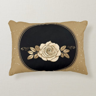 Elegant Golden Rose Design on a Black Circle Decorative Cushion