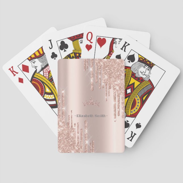 Elegant golden rose glitter, royal  playing cards (Back)