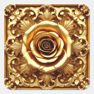 Elegant Golden Rose 🌹 Ornate Decorative Frame ✨ Square Sticker