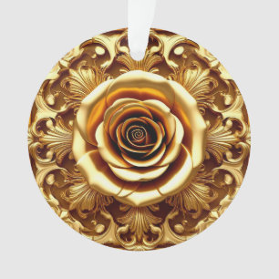 Elegant Golden Rose with Ornate Decorative Frame Ornament