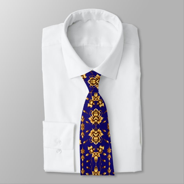 Elegant golden roses on royal blue tie (Tied)