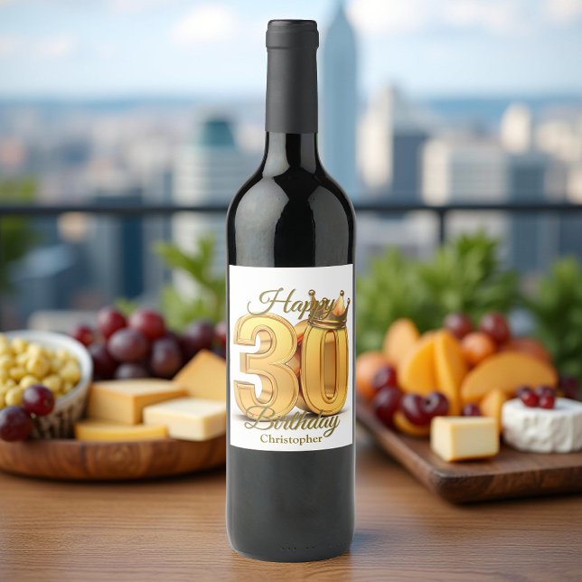 Elegant Golden Royal Crown 30th Birthday Wine Label (Creator Uploaded)