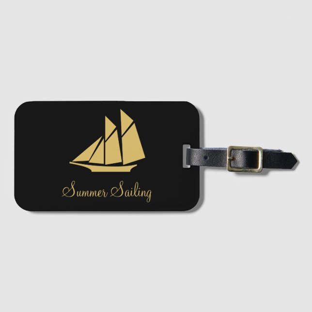 Elegant Golden Sailing Yacht Luggage Tag (Front Horizontal)