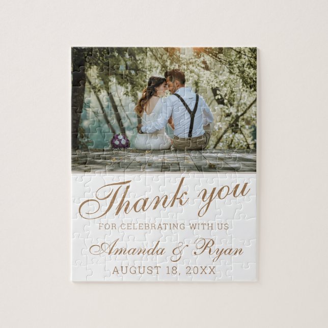 Elegant Golden Script Photo Wedding Thank you  Jigsaw Puzzle (Vertical)