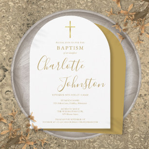 Elegant Golden Signature Arch Baptism Christening  Invitation