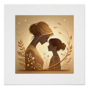 Elegant Golden Silhouette Mother & Daughter – Poster