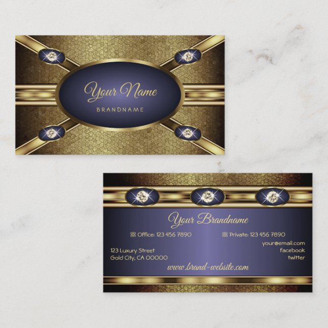 Elegant Golden Snake Effect and Dark Blue Gradient Business Card (Front/Back)