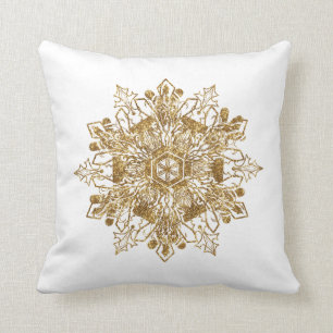 Elegant Golden Snow Flake Red Throw Pillow
