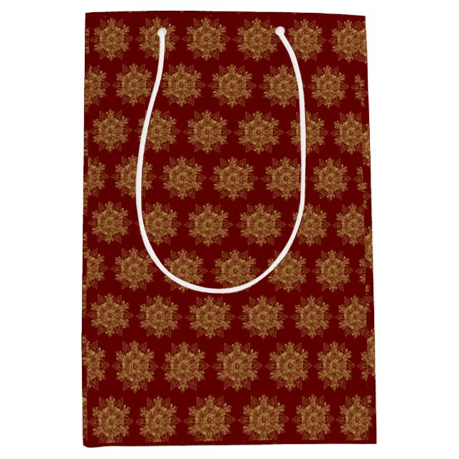 Elegant Golden Snowflake Burgundy Medium Gift Bag (Front)