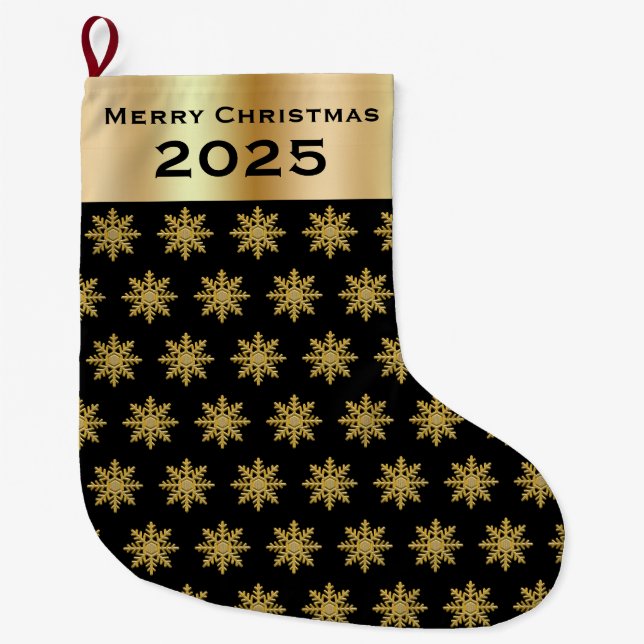 Elegant Golden Snowflakes Christmas Stocking (Front)