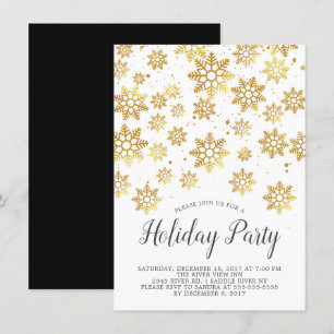 Elegant Golden Snowflakes Holiday Party Invitation