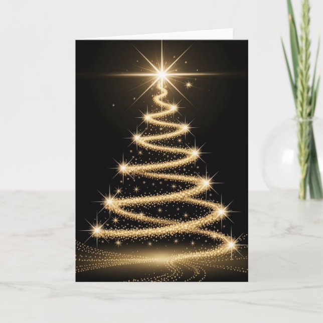 Elegant Golden Sparkle Christmas Tree Card (Front)