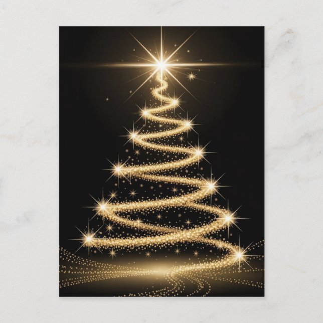 Elegant Golden Sparkle Christmas Tree Holiday Postcard (Front)