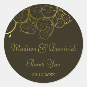 Elegant Golden Spiral Vines Classy Wedding Sticker