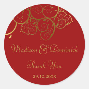 Elegant Golden Spiral Vines Classy Wedding Sticker