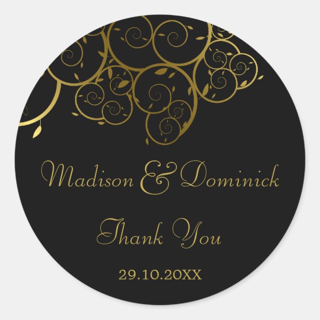 Elegant Golden Spiral Vines Classy Wedding Sticker (Front)