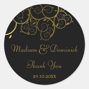 Elegant Golden Spiral Vines Classy Wedding Sticker