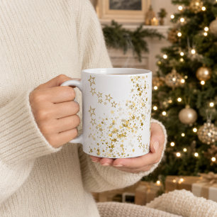 Elegant Golden Star Confetti Christmas Coffee Mug