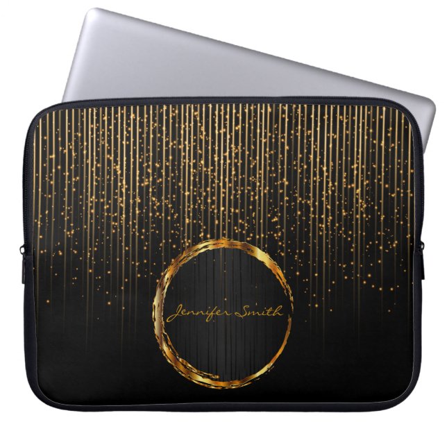 Elegant Golden Star Lights with DIY Name Laptop Sleeve (Front)