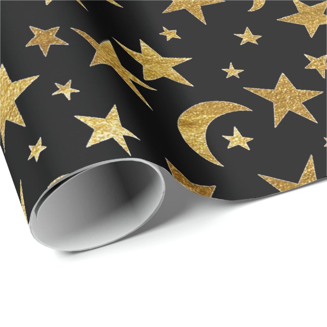 Elegant Golden Stars and Moon Wrapping Paper (Roll Corner)