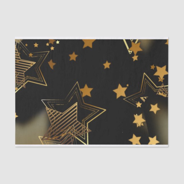 Elegant Golden Stars Merry Christmas Tissue Paper (Front)