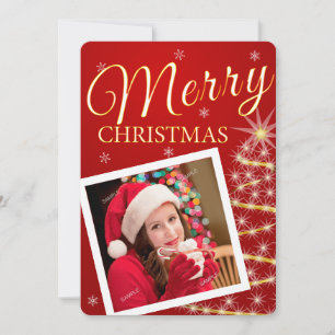 Elegant Golden Stars One Photo Christmas Card