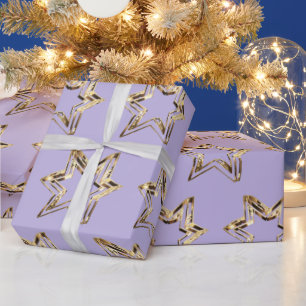 Elegant Golden Stars Soft Purple Christmas Wrapping Paper