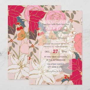Elegant Golden Strokes Colourful Winter Floral Invitation