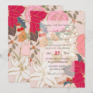 Elegant Golden Strokes Colourful Winter Floral Invitation